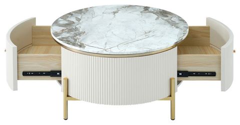 Gewnee Modern Round Coffee Table With 2 Large Drawers Storage ... intended for